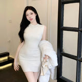Warm Dress New Summer Body Sexy White Knitted Korean Version Of Waistless Sleeveless Bottom