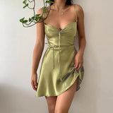 Summer Green Short Dress Satin Slip Beach Outfits for Women 2022 Fashion Sleeveless Purple Slim Club Party Dresses