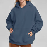 Toloer Coat Women's New Fashion Pure Color Loose Casual Temperament Long-Sleeved Hooded Winter Hoodie