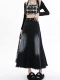 Toloer Denim Skirt Female Spring Autumn 2024 New Mid-Long Elastic High Waist Hanging Feeling Hair Edge A-Word