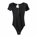 Summer Sexy Thin Threaded Blouse Tight Short-Sleeved T-Shirt Women's New Button Round Collar Jumpsuit With Bottom-Outfit