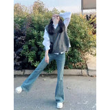 Toloer Sets Of Female Fall Korean Wear A Fried Street Lively Age Reduction Foreign Style Fashion Salt Vest Shirt Jeans-Outfit