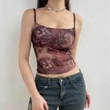 Print Slim Mesh Halter Top 2024 Spring And Summer New Hot Girls Sexy Low-Chested Bare-Back Vest-Outfit