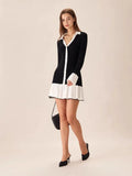 2025 New Short Dress Women's Fashion Lotus Side Knitted Dress Long-Sleeved Little Scented Style