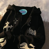 New Retro Do Old Letters Printed Zipper Hoodie Cardigan Women's Trend Lazy Wind Hundred With Sweatshirt Couples Casual