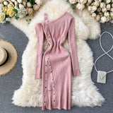 Shoulder Strap Dress Women Sexy Fashion Split Bodycon Dress Autumn Winter Elegant Off Shoulde Elastic Knitter