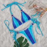 Toloer Sexy New Crystal Diamond Bikini Solid Color Patchwork Belt Swimsuit Vacation Split Women's