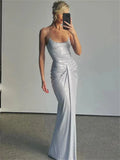 Silver Wrap Design Strap Maxi Dress-Outfit