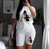 Suitst Shirt Short Sleeves Wide-Legged High-Waisted Shorts Two-Piece LOGO Printed Casual Suit For