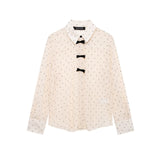 Bow Ornament Wave Point Printing Casual Shirt 2025 Spring And Summer Long-Sleeved Loose Women's
