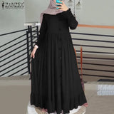 Casual Solid Puff Sleeve Ladies Kaftan Sundress ZANZEA Vintage Chiffon Dress Women 2023 Spring Ruffle Maxi Vestidos 618-0-Outfit