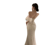 Banquet Dance Light Luxury White One-Line Shoulder Dress 2023 New Female Autumn Show Figure Holiday Dress-Outfit