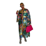 Ups Women Coat Beach Print Floral Long Coats Open Stitch Full Sleeve Loose Casual Elegant Knee Length Outerwear 2024-Outfit