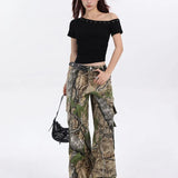 New Black Korean Version Of Irregular Slanted Shoulder Short-Sleeved T-Shirt Girls Summer Design Feel Hottie Repair