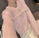 Autumn And Winter New French Retro Big Lapel Knit Cardigan Small Fragrant Wind Temperament Senior Sweater Female Coat-Outfit