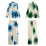 Casual Fashion Set Vertical Trousers Women's Autumn Big Flower Print