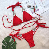 Toloer Vacation Solid Color Sexy Strap Swimsuit 2023 New Bikini Rhinestone Bathing