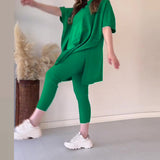 2025 New Solid Color Round Neck Large-Size Short-Sleeved Knitted Shirt Casual