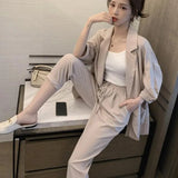 Women Plus Size Spring Summer Pants Suits Office Lady Two-Piece Set Female Casual Blazer Jacket+ Trousers Slim
