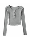 Button Up Long Sleeve Crop Top-Outfit
