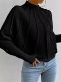 Collar Solid Color Knitted Knitted Head Bat Sleeve Sweater Outside The