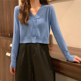 ladies button V-neck pullover sweater women's fall winter 2022 new outer solid color cardigan long-sleeved short knitted