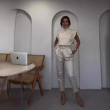 2025 New Solid Color Flying Sleeve Drifting With Short Tops To Wear Straight Trousers