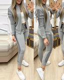 autumn multi-color two-piece casual women's suit with contrast color sports two-piece