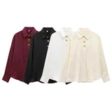 Silk Lithry Shirt 2025 Spring New Women's Fashion Gold Buckle