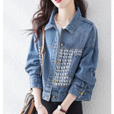 Toloer Sense Denim Jacket Female Autumn New Women's Loose Fashion Splicing Simple Korean Version Jeans Jacket-Outfit