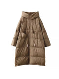 Large Version Of Long White Duck Down Down Jacket Female 2024 Winter Fashion Retro Thick Hooded Loose Over The Knee Coat Tide-Outfit