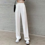 VAREY LIN Spring Women Casual High Waist Loose Wide Leg Pants Female Floor-Length White Suits Pants Ladies Long