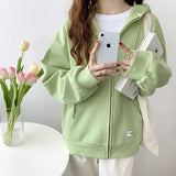 Women In Hoodie Spring 2023 New Korean Version Of Student Girls' Cardigan Small Coat Spring And Summer Loose Hooded Girl-Outfit