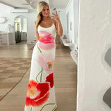 Toloer Women's Wear Spring Women's Fashion Print Halenders Show Back Sexy Dress Beach Dress Children Hot Girl-Outfit