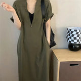 Toloer Size 300 Catties Fat Mm French Hepburn Wind Zipper Dress Female Loose Show Thin Cover Belly Casual Long Skirt 2-Outfit