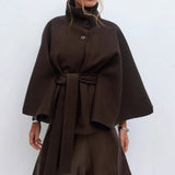 Women's Autumn And Winter New Fashion Pure Color Cape Collar Collar Belt Wind