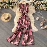 Women Korean Tank Rompers Sexy Sleeveless Off Shoulder Jumpsuits Summer Casual Streetwear Wide Leg Long