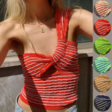 Spring And Summer Explosion Women's Striped Single-Slanted Shoulder Knitted Wool