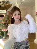 Cropped Cardigan Women French Style Chic Autumn Fashion Knitted Sweater Rhinestone Sexy Elegant Tops Outwear Winter-Outfit
