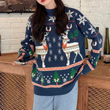 Simplee Chirstmas cute long sleeve sweater women winter Causal loose off shouler pullover autumn winter Boho red green