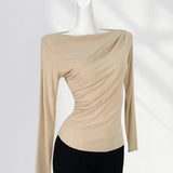 Toloer Temperament Money A Word Shoulder T Shirt Female Early Spring New Women's Pure To Show The Shoulder Inside The Long Sleeve Bottom Shirt Delicate