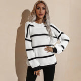 Casual Striped Sweater For Women High Street Fashion Long Sleeve O Neck Pullover Sweater 2021 Winter New Warm Loose Knitted