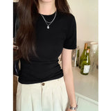 Round-Necked Short-Sleeved T-Shirt A New Summer Spicy Girl Looks Thin, Casual And Beautiful T-Shirt.-Outfit