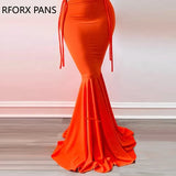 Women Solid Elegant Glamourous Tank Midriff Lace Up Shirring Silt Maxi Mermaid Bodycon Party Formal Dress-Outfit