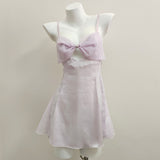 Girl Pure Love Bow Ice Silk Smooth Sling With Aja Skirt Home Dress Sexy Mesh Spliced