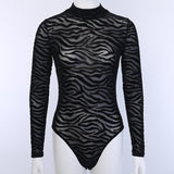 Toloer Striped Top Female Autumn Fashion Sexy Perspective Long Sleeve Slim Casual Bottom Onesie-Outfit