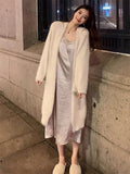 Women Soft Lady Mink Cashmere Sweater Coat Knitted Cardigan Loose Casual Overcoat Beaded Trimmed with Pearls Jacket