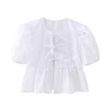 Toloer Sweet Gentle Wind Pure Color Lace Design Shirt Fashion Niche Bubble Short Sleeve Temperament Women's Dress-Outfit