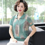Women's Clothes V-neck Short Sleeve Plaid Striped Printing Female Clothing Casual Loose Fitting Large Vintage Tops-Outfit