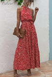 Long Dress Women Polka Dot Casual Beach Dresses Black Halter Strapless Yellow Sundress Vacation Dress Clothes For Women 618-0-Outfit